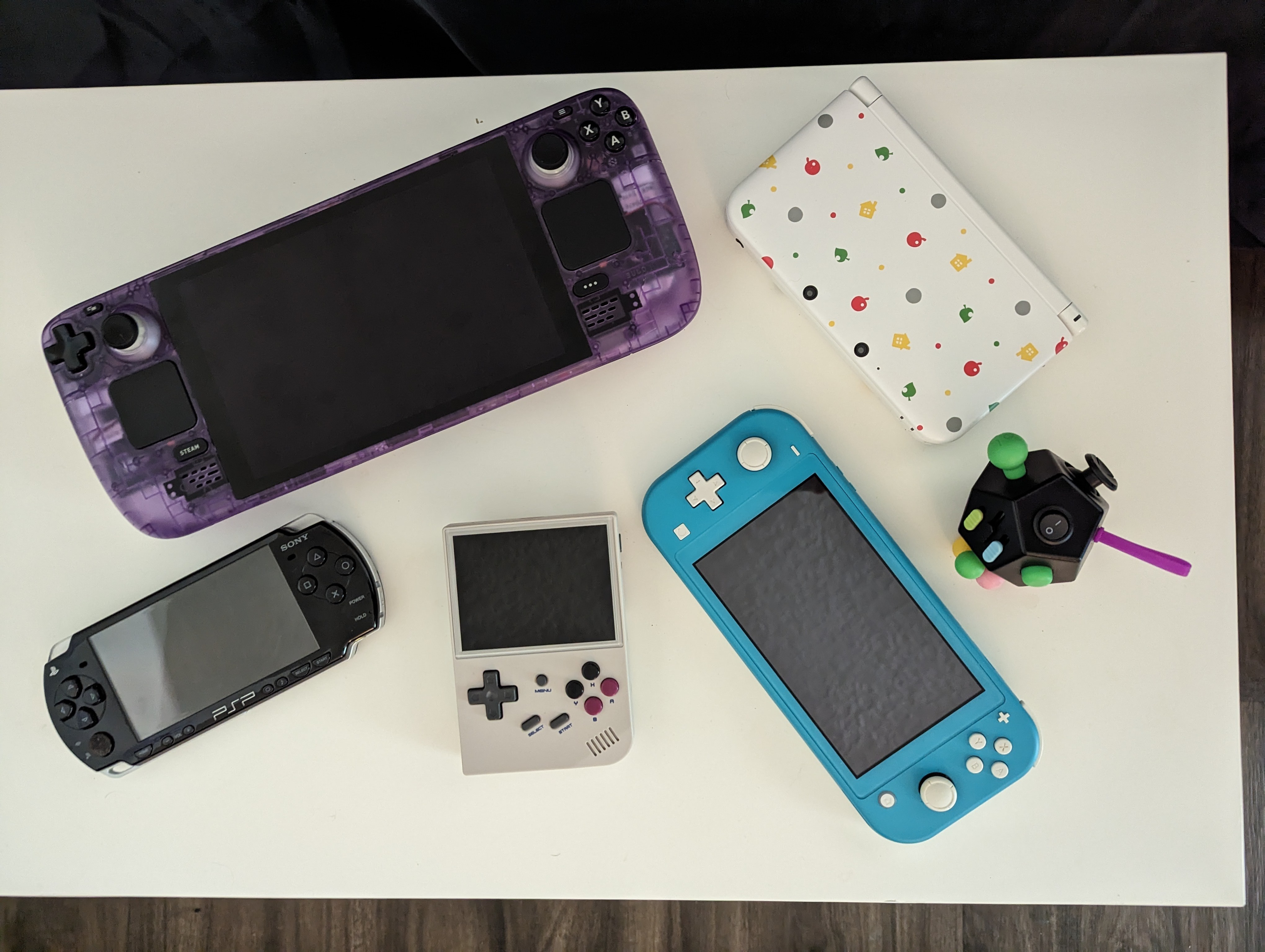 A group of handheld gaming devices